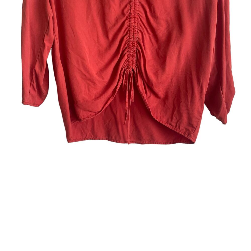 Blue Rain Women‎ Top L Orange Tencel 3/4 Ruched Tie Front and Sleeve Boho Indie - Picture 6 of 10